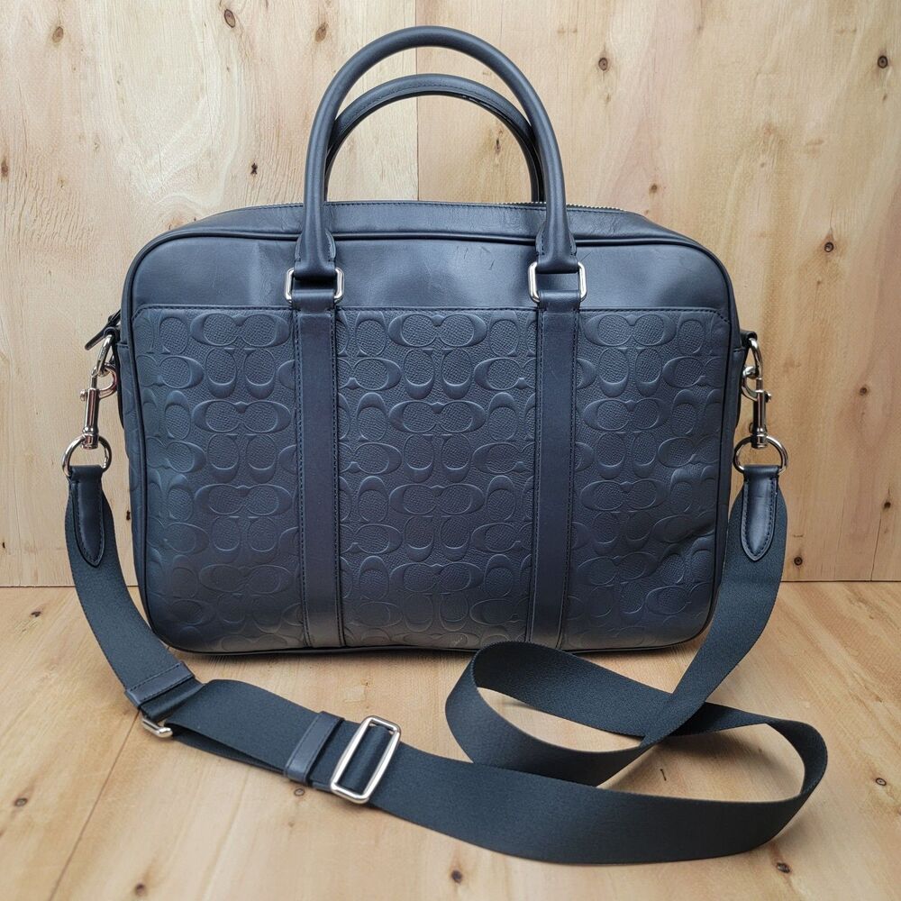 Coach Men's Perry Slim Brief In Signature Crossgrain Leather Bag Midnight F72230